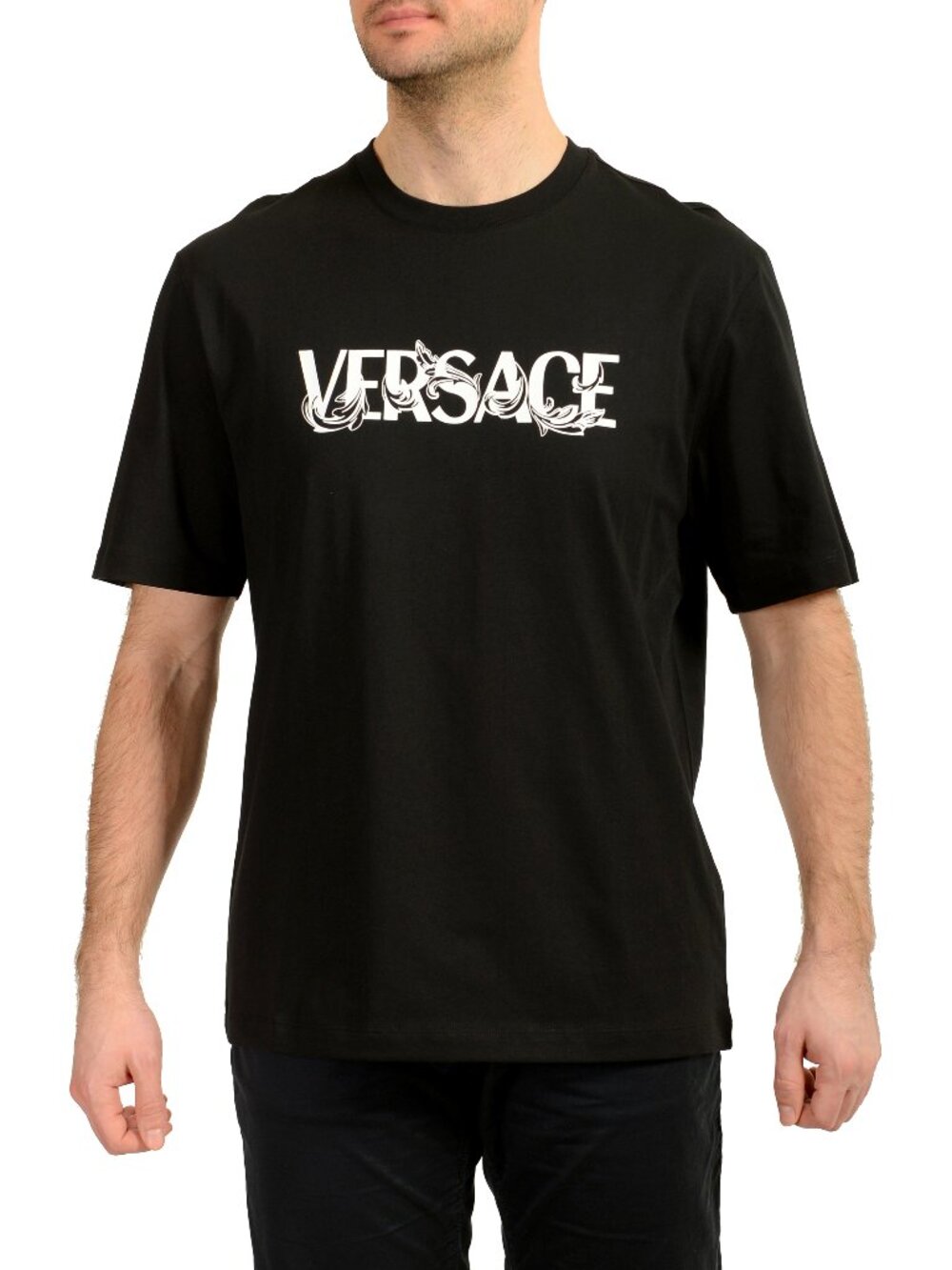 Versace Men's Black Logo Print Crewneck Short Sleeve T-Shirt US XL IT 54